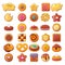 Biscuit cookies icons set, flat style