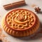 Biscuit with cream on white background, shallow depth of field.