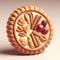 Biscuit with cream on white background, shallow depth of field.