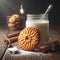 Biscuit with cream on white background, shallow depth of field.