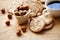 Biscuit with hazelnut and coffee cup