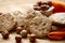 Biscuit with hazelnuts on a wooden table