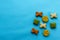 Biscuits for dogs on blue paper background