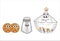 Biscuits, salt and candy jars  cartoon illustration with a white background