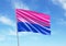 Bisexual flag waving in a blue sky background for LGBTQIA+ Pride month, sexuality freedom, love diversity celebration and the