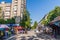 BISHKEK, KYRGYZSTAN - MAY 11, 2017: Street in Vostok 5 neighborhood in Bishkek, capital of Kyrgyzsta