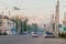 BISHKEK, KYRGYZSTAN - MAY 2, 2017: Street in Bishkek with snow covered mountains in the backgroun