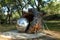 BISMARCK, NORTH DAKOTA - 3 OCT 2021: Reflections Sculpture in Steamboat Park. A spirit eagles wings engulf the earth to create