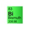 Bismuth chemical element of Mendeleev Periodic Table on green background.