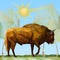 Bison in Forest in Polygonal Style