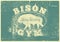 Bison Gym silhouette typographical vintage grunge style poster, icon, logo, label, sign, badge. Retro vector illustration.