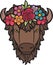 Bison head with flowers. Floral American buffalo.