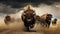 Bison herd moving through a prairie storm