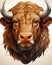 a bison with horns and a beard is shown in a digital painting style. generative ai