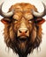 a bison with long horns is shown in this artistic painting. generative ai