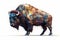 Bison in low poly style on a white background. 3d rendering generative ai