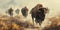 bison run at full speed through the dust