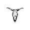 Bison skull hand drawing by ink. Buffalo cranium vector illustration. Cow head bone black isolated on white background