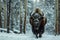 Bison snow forest. Generate Ai