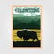 Bison on yellowstone national park vintage poster vector illustration, travel poster design