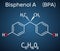 Bisphenol A BPA molecule. Structural chemical formula on the dark blue background