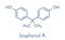 Bisphenol A BPA plastic pollutant molecule. Chemical often present in polycarbonate plastics, has estrogen disrupting effects..