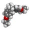 Bisphenol A diglycidyl ether (BADGE, DGEBA) epoxy glue constituent molecule. 3D rendering.  Atoms are represented as spheres with