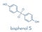 Bisphenol S BPS plasticizer molecule. Used as curing agent in epoxy glues and as alternative to BPA. Skeletal formula.