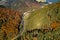 Bistrita Valley in Romania , aerial view from drone with Bistrita river crossing the mountain landscape