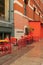 bistro tables on terrace of cafe