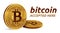Bitcoin accepted sign emblem. 3D isometric Physical bit coin with text Accepted Here. Cryptocurrency. Golden coins with bitcoin sy