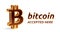 Bitcoin accepted sign emblem. Crypto currency. 3D isometric golden Bitcoin sign with text Accepted Here. Block chain. Stock