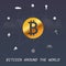 Bitcoin around the world - Virtual money transactions around the world infographic