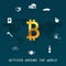 Bitcoin around the world - Virtual money transactions around the world infographic