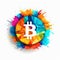 Bitcoin Art: Colorful Paint Splatter On White Background