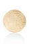 Bitcoin back, golden coin on white, clipping path