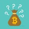 Bitcoin bag and question mark icon vector illustration