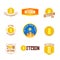 Bitcoin bage set. Digital money. Blockchain, finance symbol. Cryptocurrency logo sign.