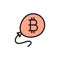 Bitcoin balloon, blockchain, cryptocurrency flat color icon.