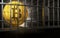 Bitcoin ban, imprison or illegal. Big troubles of Bitcoin or other cryptocurrencies. Copyspace below. 3D rendering