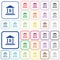 Bitcoin bank office outlined flat color icons