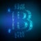 Bitcoin. Binary code. Block chain concept. 3D isometric glowing bitcoin symbol formed by binary digits. Digital code. Crypto curre