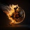 Bitcoin bit coin btc cryptocurrency money burning in flames and fire sparkles