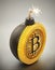 Bitcoin bomb with burning fuse. 3D illustration