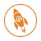 Bitcoin, boost, rocket icon. Orange vector sketch.