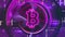 Bitcoin BTC cryptocurrency symbol crypto mining cyberspace. Blockchain futuristic investment abstract glowing blurred magenta