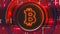 Bitcoin BTC cryptocurrency symbol crypto mining cyberspace. Blockchain futuristic investment abstract glowing blurred neon 3D