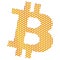 Bitcoin BTC from holey mesh like cheese isolated on white background. BTC symbol of modern digital gold and money