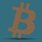 Bitcoin BTC sign from 3d holey mesh like cheese isolated on blue background. BTC symbol of modern digital gold and money