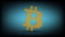 Bitcoin BTC sign from holey mesh like cheese in bright center on dark blue background. BTC symbol of modern digital gold and money